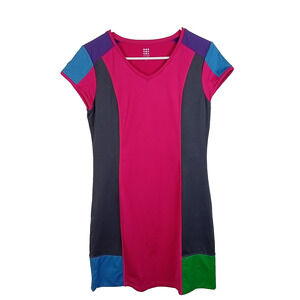 Title Nine Womens Athletic Colorblock Short Sleeve Dress Small Activewear V-Neck